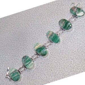 Green Aventurine Gemstone 925 Sterling Silver Handmade Link Bracelet